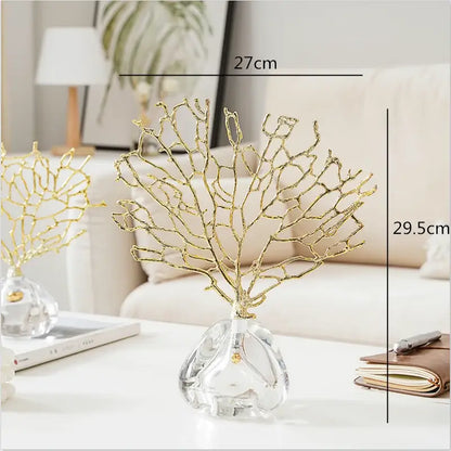 Modern golden coral crystal sculpture living room home decor