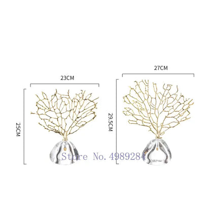 Modern golden coral crystal sculpture living room home decor