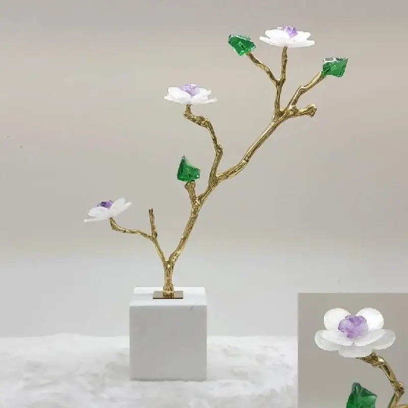 Modern golden crystal flower tree sculpture living room decor
