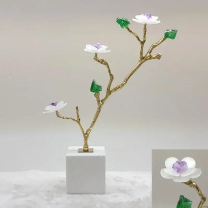 Modern golden crystal flower tree sculpture living room decor