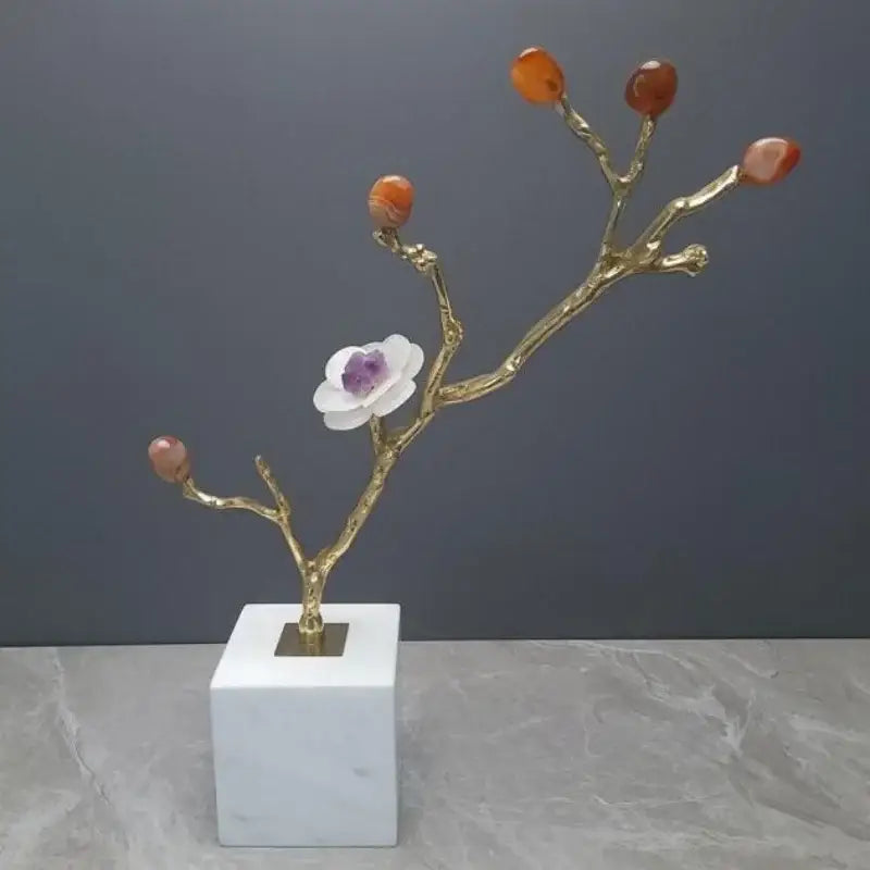 Modern golden crystal flower tree sculpture living room decor