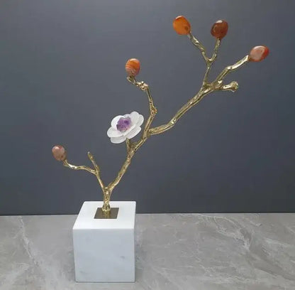 Modern golden crystal flower tree sculpture living room decor