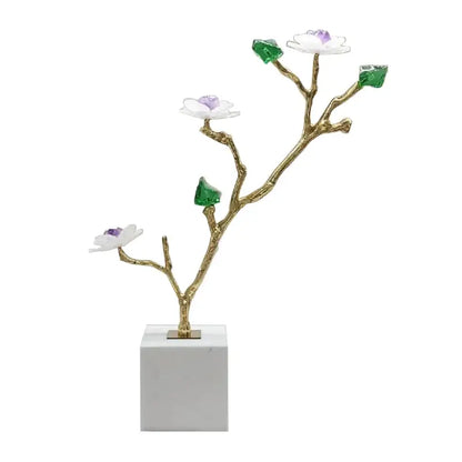 Modern golden crystal flower tree sculpture living room decor