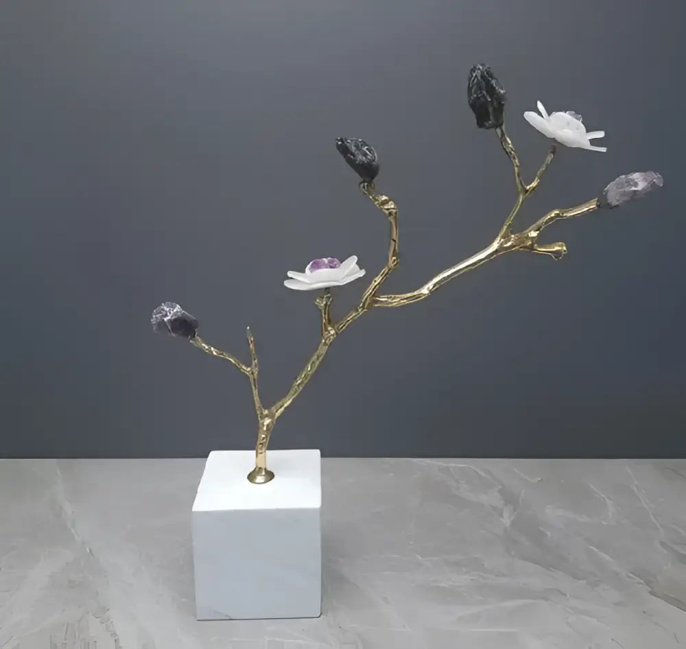 Modern golden crystal flower tree sculpture living room decor