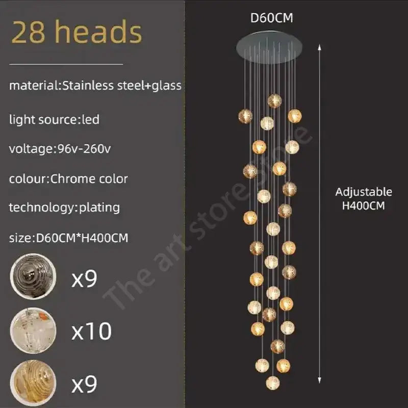 Modern golden crystal glass spiral ceiling chandelier living room