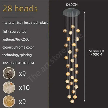 Modern golden crystal glass spiral ceiling chandelier living room