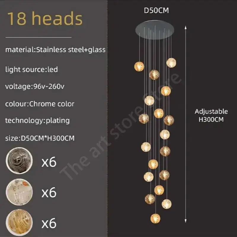 Modern golden crystal glass spiral ceiling chandelier living room
