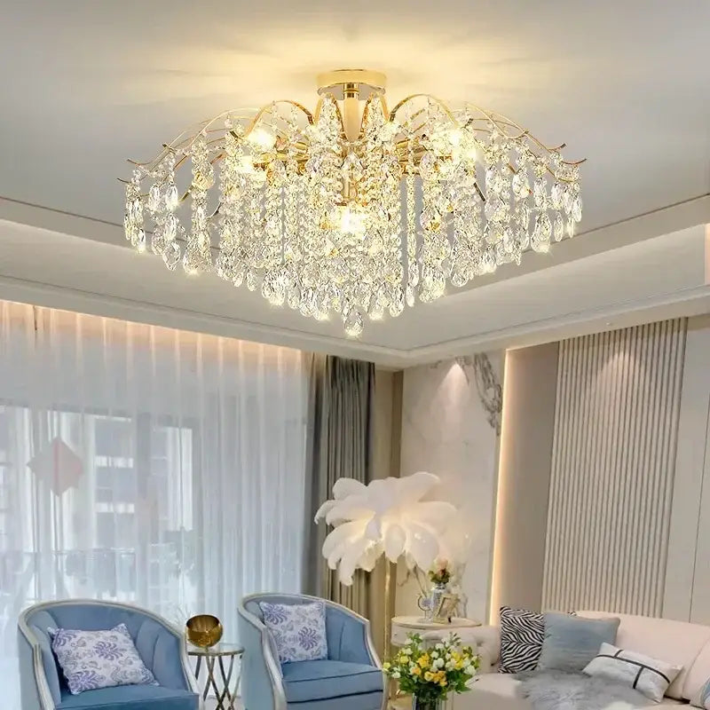 Modern golden crystal led chandelier living room light