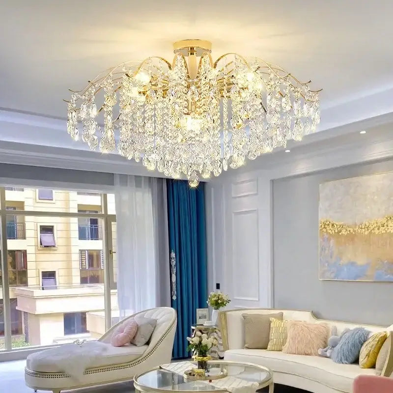 Modern golden crystal led chandelier living room light