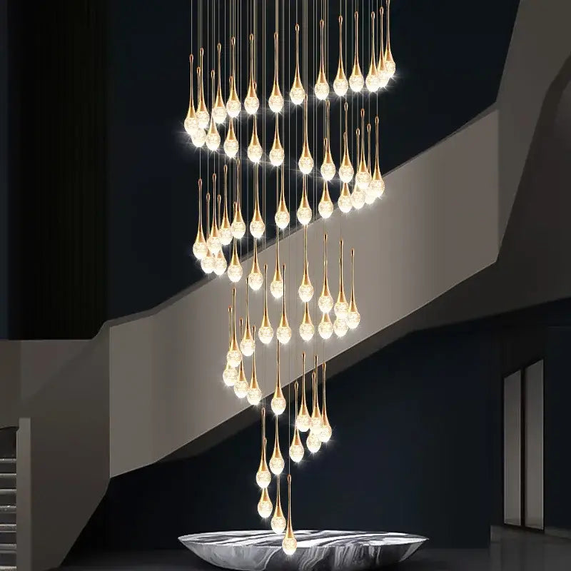 Modern golden crystal led staircase chandelier for lobby lighting