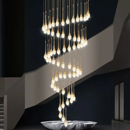 Modern golden crystal led staircase chandelier for lobby lighting
