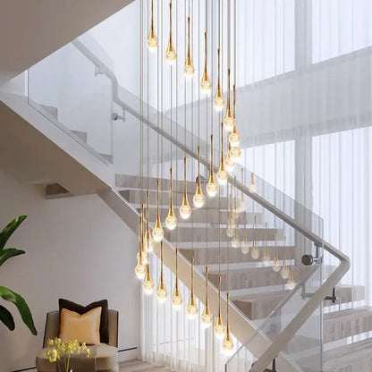 Modern golden crystal led staircase chandelier for lobby lighting