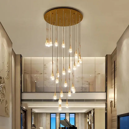 Modern golden crystal led staircase chandelier for lobby lighting