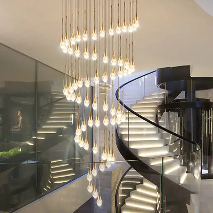 Modern golden crystal led staircase chandelier for lobby lighting
