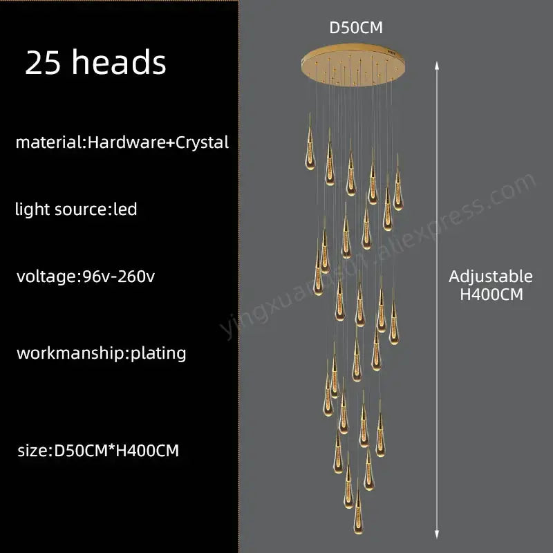 Modern golden crystal pendant chandelier living room teardrop light