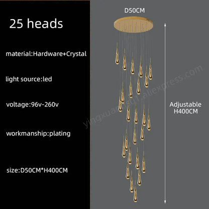 Modern golden crystal pendant chandelier living room teardrop light