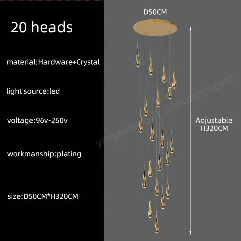 Modern golden crystal pendant chandelier living room teardrop light