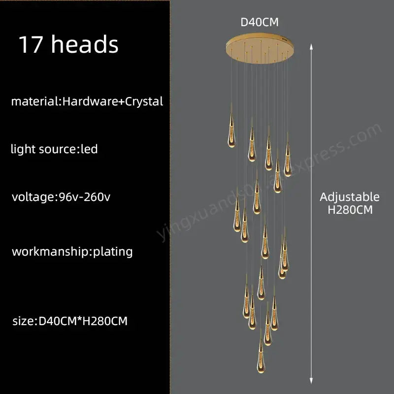 Modern golden crystal pendant chandelier living room teardrop light