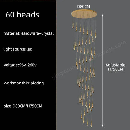 Modern golden crystal pendant chandelier living room teardrop light