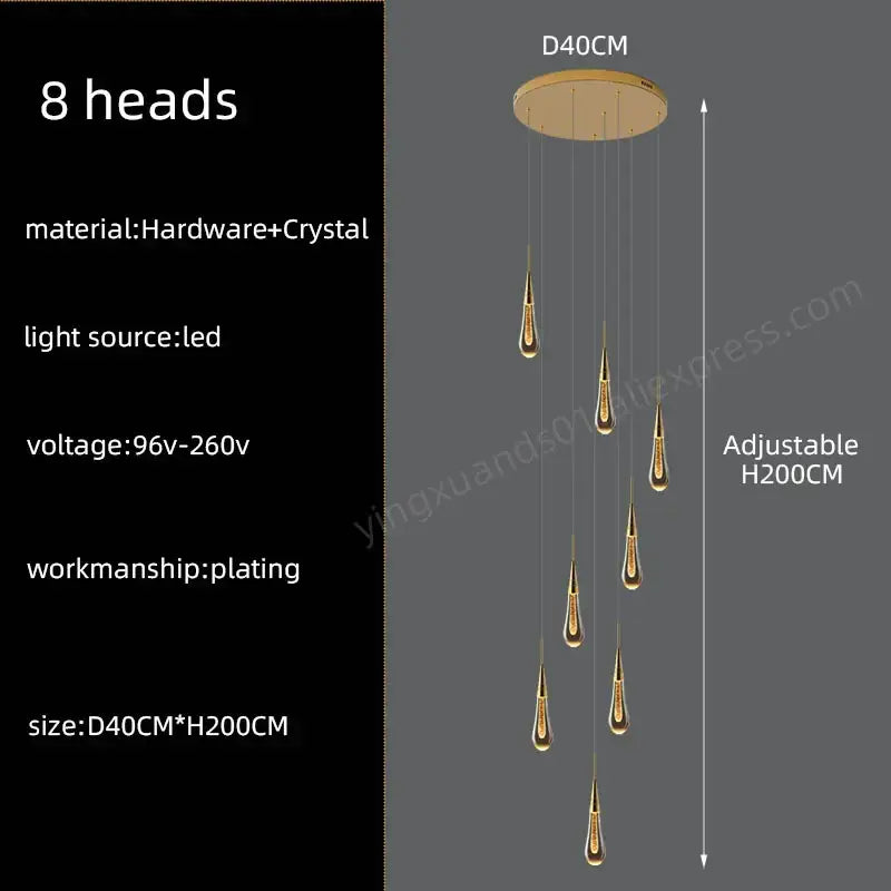 Modern golden crystal pendant chandelier living room teardrop light