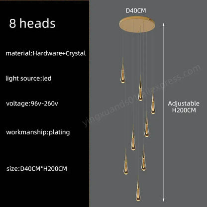 Modern golden crystal pendant chandelier living room teardrop light