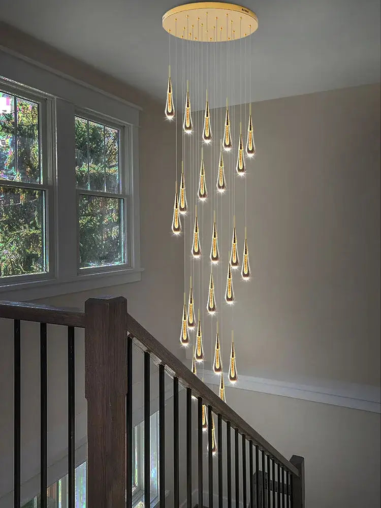 Modern golden crystal pendant chandelier living room teardrop light