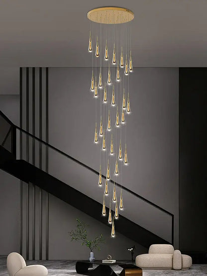 Modern golden crystal pendant chandelier living room teardrop light
