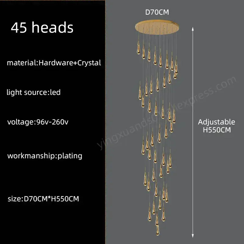 Modern golden crystal pendant chandelier living room teardrop light