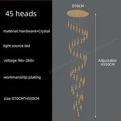 Modern golden crystal pendant chandelier living room teardrop light