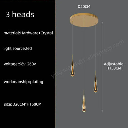 Modern golden crystal pendant chandelier living room teardrop light