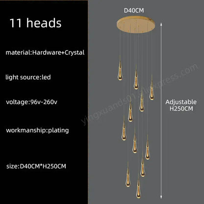 Modern golden crystal pendant chandelier living room teardrop light