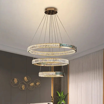 Modern golden crystal ring ceiling chandelier dining room luxury light