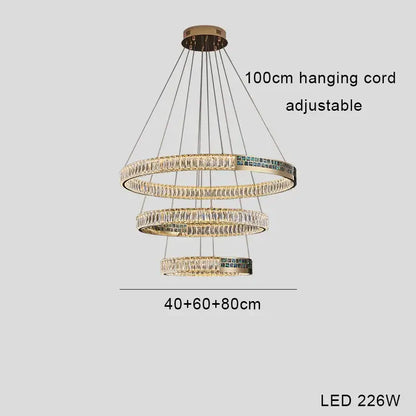 Modern golden crystal ring ceiling chandelier dining room luxury light