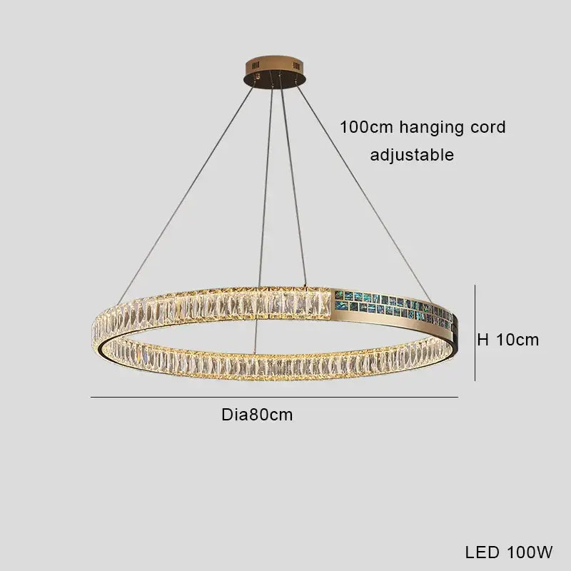 Modern golden crystal ring ceiling chandelier dining room luxury light
