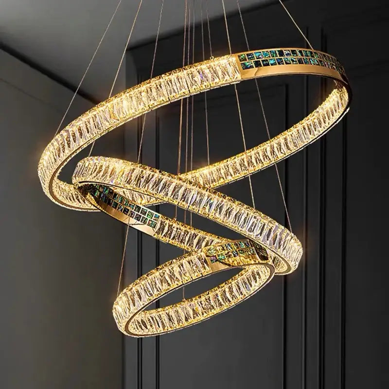 Modern golden crystal ring ceiling chandelier dining room luxury light
