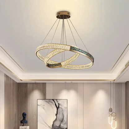 Modern golden crystal ring ceiling chandelier dining room luxury light