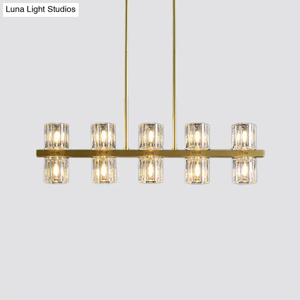 DecorBites™ Modern Golden Cylindrical Crystal Pendant Light with 10/20 Island Lights for Dining Tables