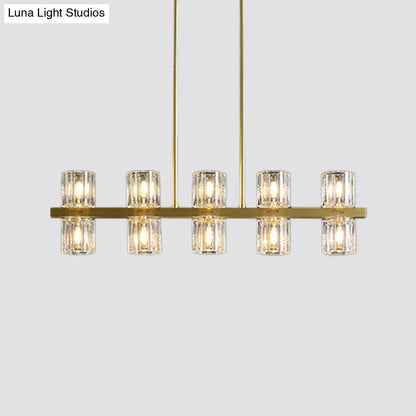 DecorBites™ Modern Golden Cylindrical Crystal Pendant Light with 10/20 Island Lights for Dining Tables