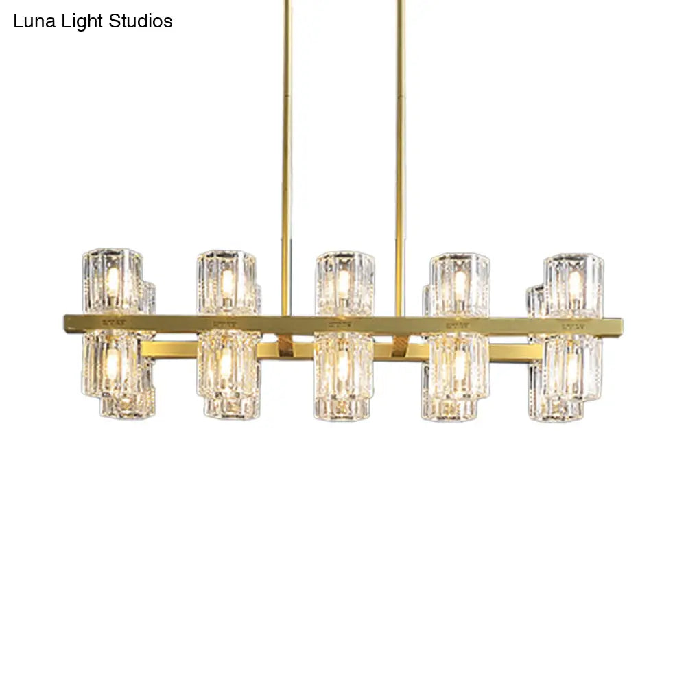 DecorBites™ Modern Golden Cylindrical Crystal Pendant Light with 10/20 Island Lights for Dining Tables