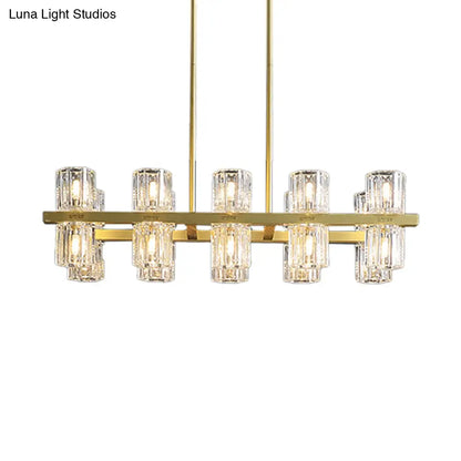 DecorBites™ Modern Golden Cylindrical Crystal Pendant Light with 10/20 Island Lights for Dining Tables