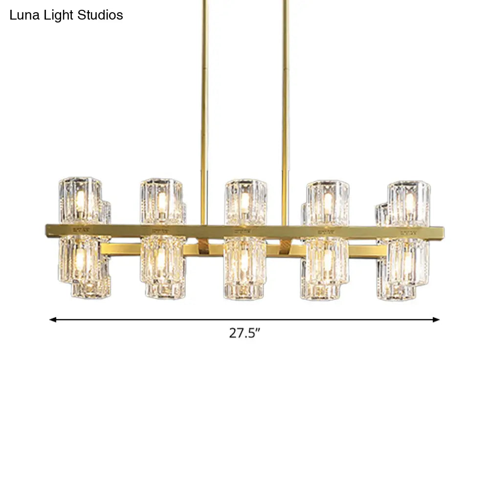 DecorBites™ Modern Golden Cylindrical Crystal Pendant Light with 10/20 Island Lights for Dining Tables