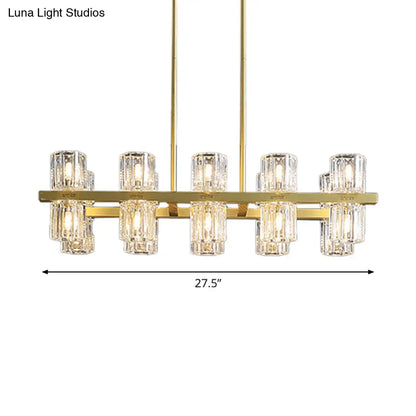 DecorBites™ Modern Golden Cylindrical Crystal Pendant Light with 10/20 Island Lights for Dining Tables