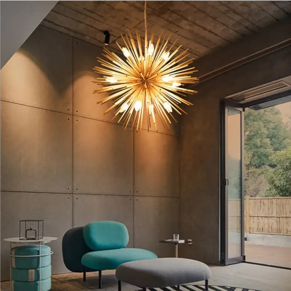 Modern golden dandelion ball chandelier bedroom starburst lamp
