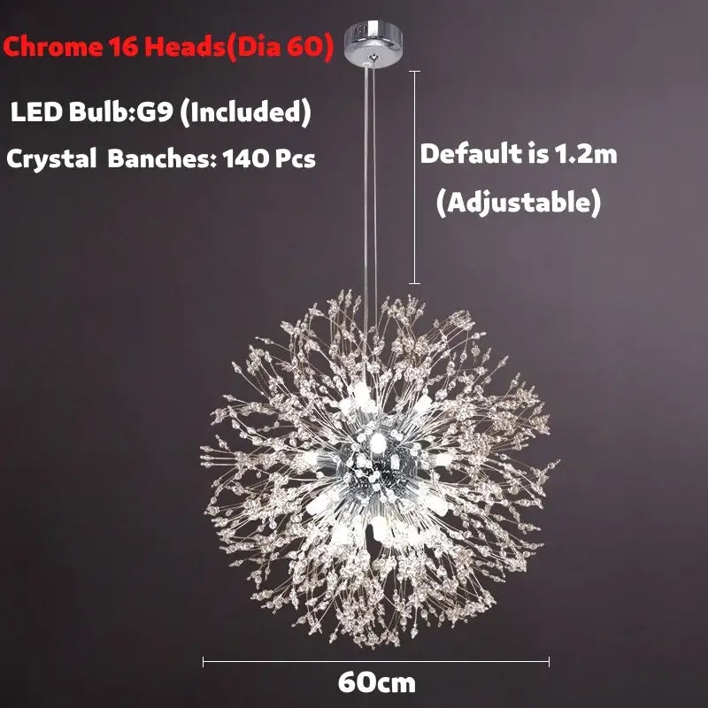 Modern golden dandelion spark led chandelier living room crystal light