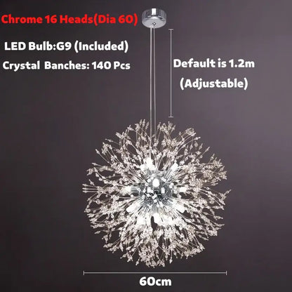 Modern golden dandelion spark led chandelier living room crystal light
