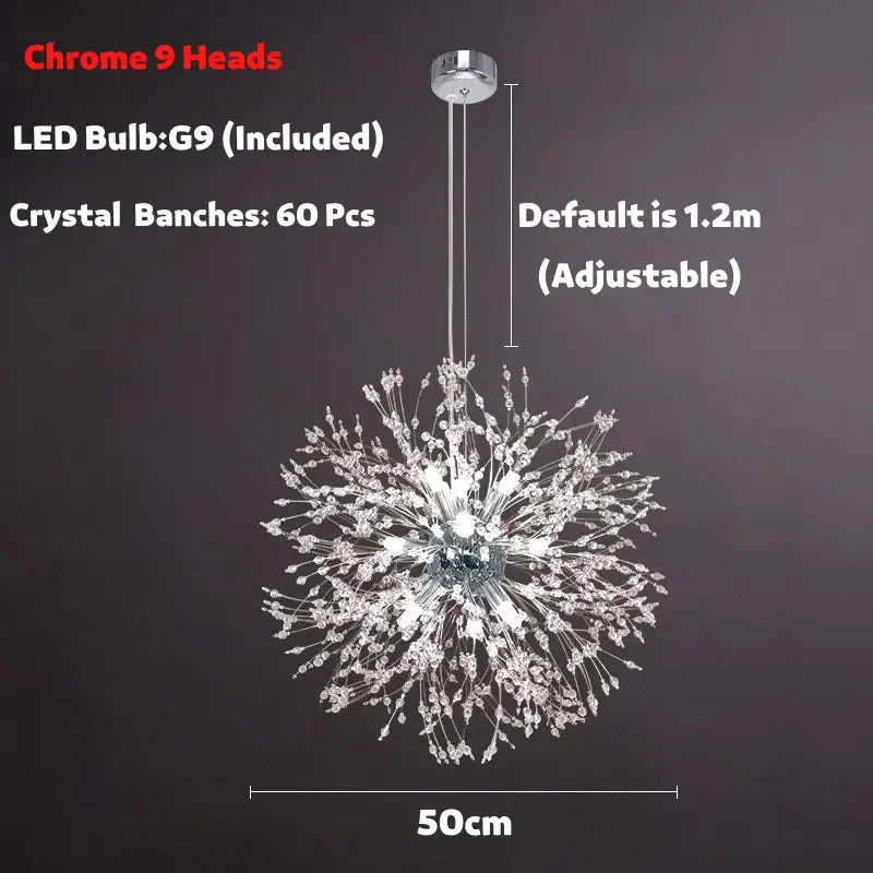 Modern golden dandelion spark led chandelier living room crystal light