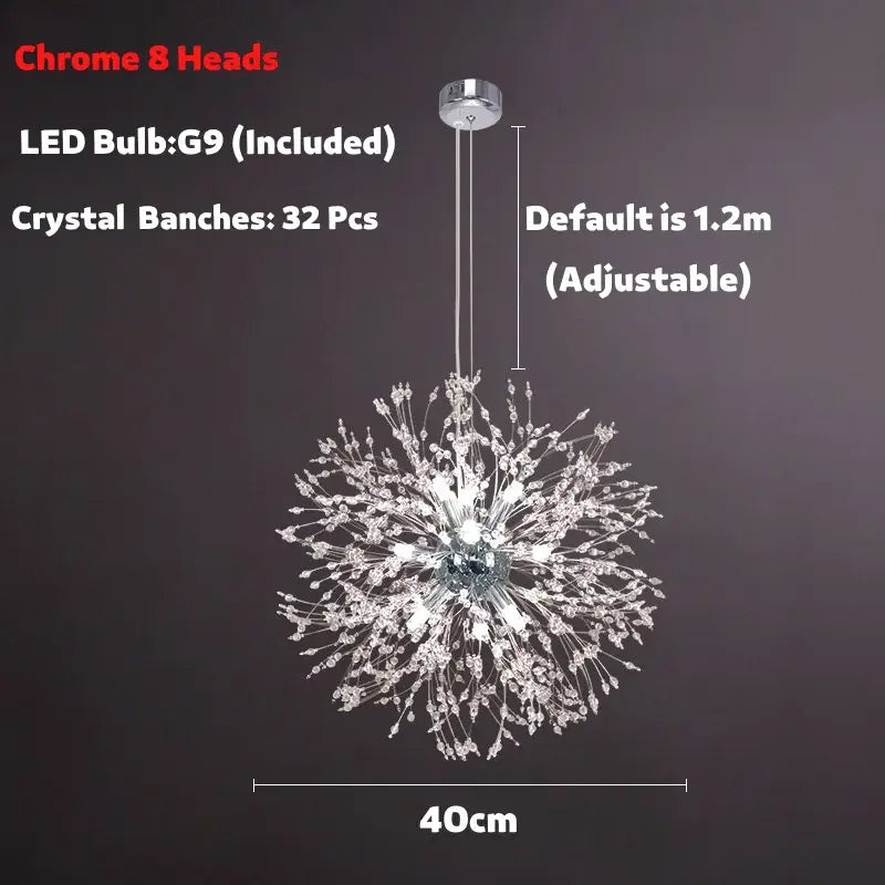 Modern golden dandelion spark led chandelier living room crystal light