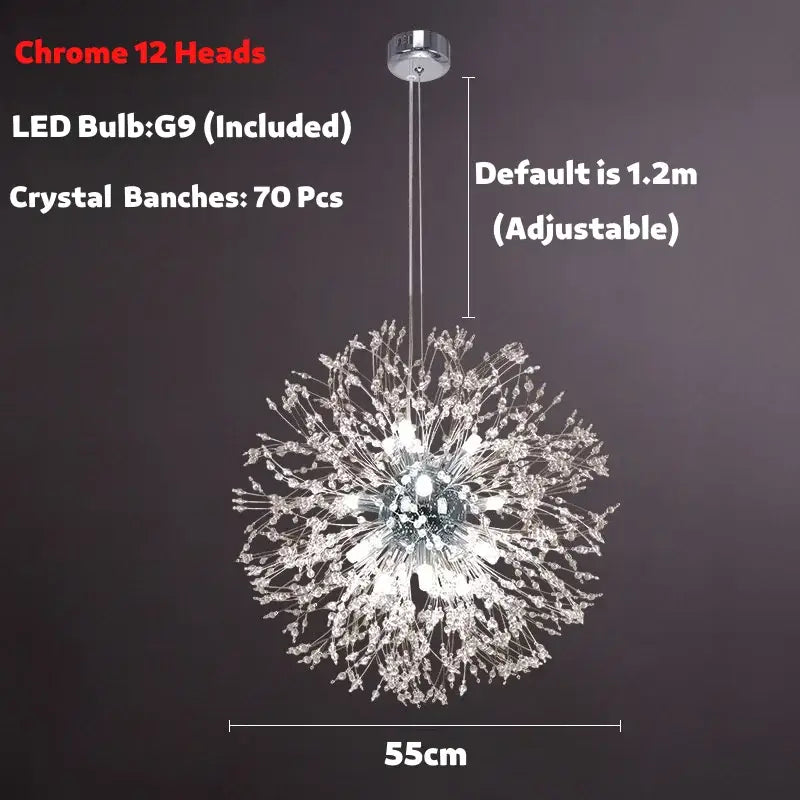 Modern golden dandelion spark led chandelier living room crystal light