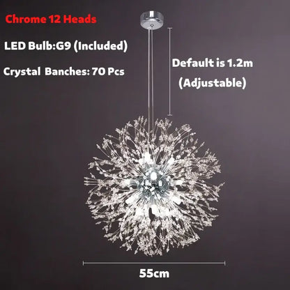 Modern golden dandelion spark led chandelier living room crystal light