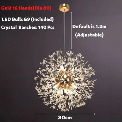 Modern golden dandelion spark led chandelier living room crystal light